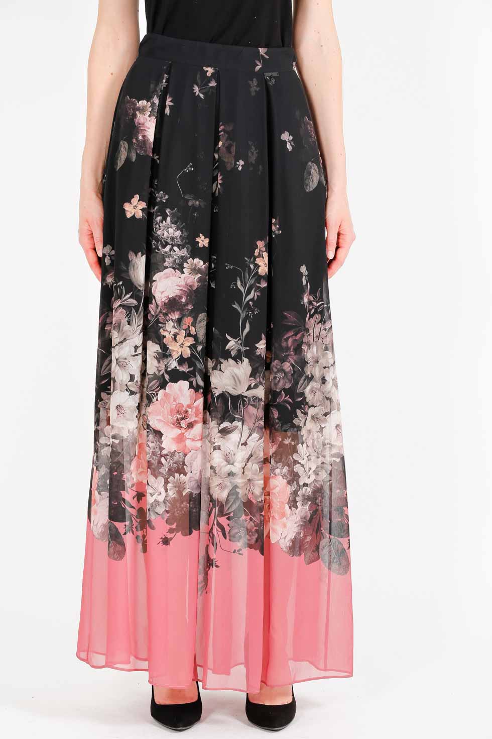Gonna Lunga In Creponne Con Stampa Fiori Elisa Fanti Shop