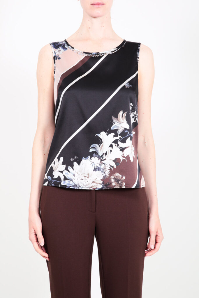 ELISA FANTI F/W 21/22 SERIE My Secret Garden TOP IN SETA CON STAMPA FLOREALE E STRASS