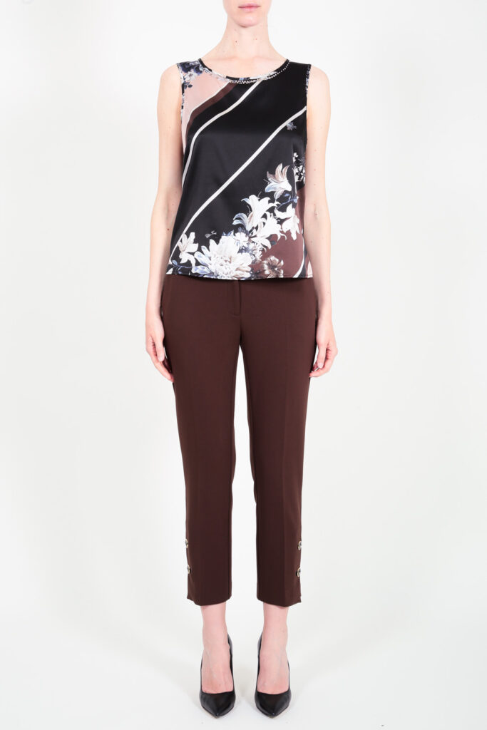 ELISA FANTI F/W 21/22 SERIE My Secret Garden TOP IN SETA CON STAMPA FLOREALE E STRASS