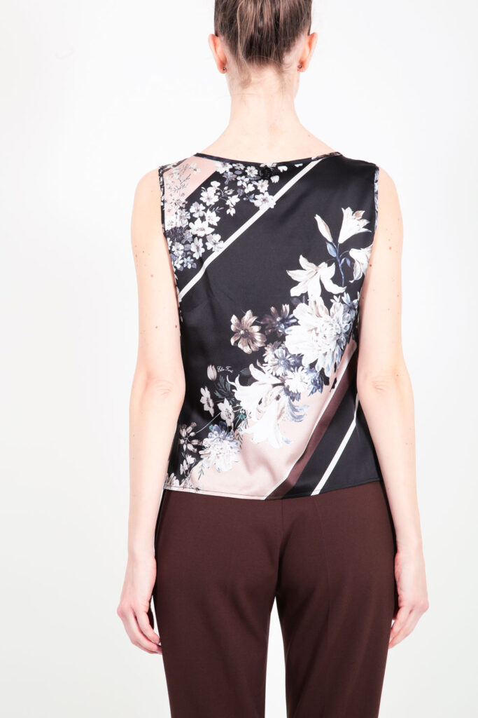 ELISA FANTI F/W 21/22 SERIE My Secret Garden TOP IN SETA CON STAMPA FLOREALE E STRASS