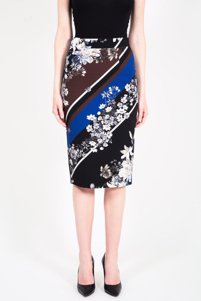 ELISA FANTI F/W 21/22 SERIE My Secret Garden GONNA LONGUETTE A TUBINO IN TECNICO CON STAMPA FLOREALE