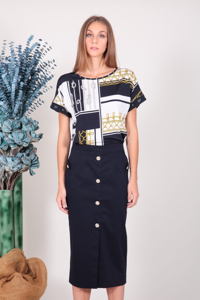 ELISA FANTI S/S 2022 MAGLIA IN JERSEY DI VISCOSA STAMPA CORDE E STRASS