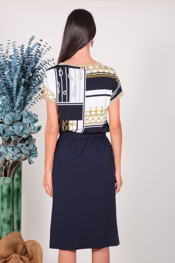 ELISA FANTI S/S 2022 MAGLIA IN JERSEY DI VISCOSA CON STAMPA CORDE E LUREX ORO