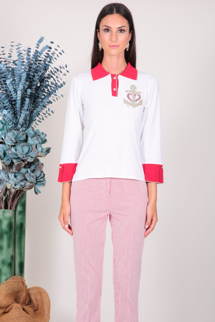 ELISA FANTI S/S 2022 MAGLIA A POLO IN JERSEY DI VISCOSA E STRASS