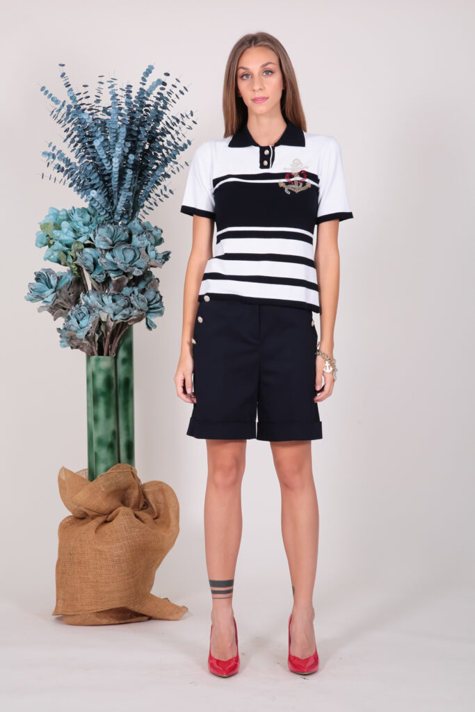 ELISA FANTI S/S 2022 MAGLIA A POLO IN FILATO DI VISCOSA E STRASS