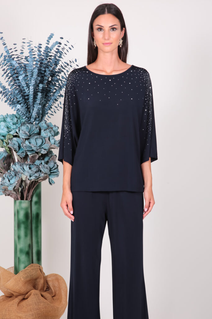 ELISA FANTI S/S 2022 MAGLIA IN JERSEY LUCIDO DI VISCOSA E STRASS