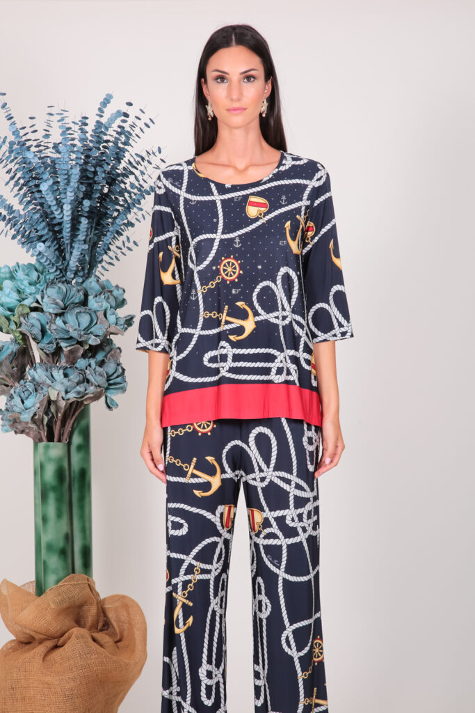 ELISA FANTI S/S 2022 MAGLIA IN JERSEY DI VISCOSA CON STAMPA CORDE E CHARMS E STRASS