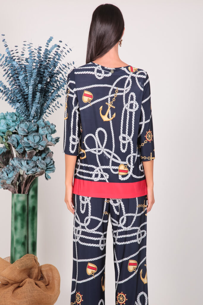 ELISA FANTI S/S 2022 MAGLIA IN JERSEY DI VISCOSA CON STAMPA CORDE E CHARMS E STRASS