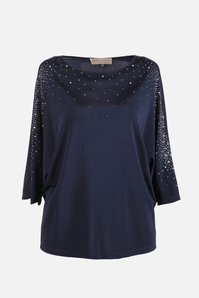 ELISA FANTI S/S 2022 MAGLIA IN JERSEY LUCIDO DI VISCOSA E STRASS