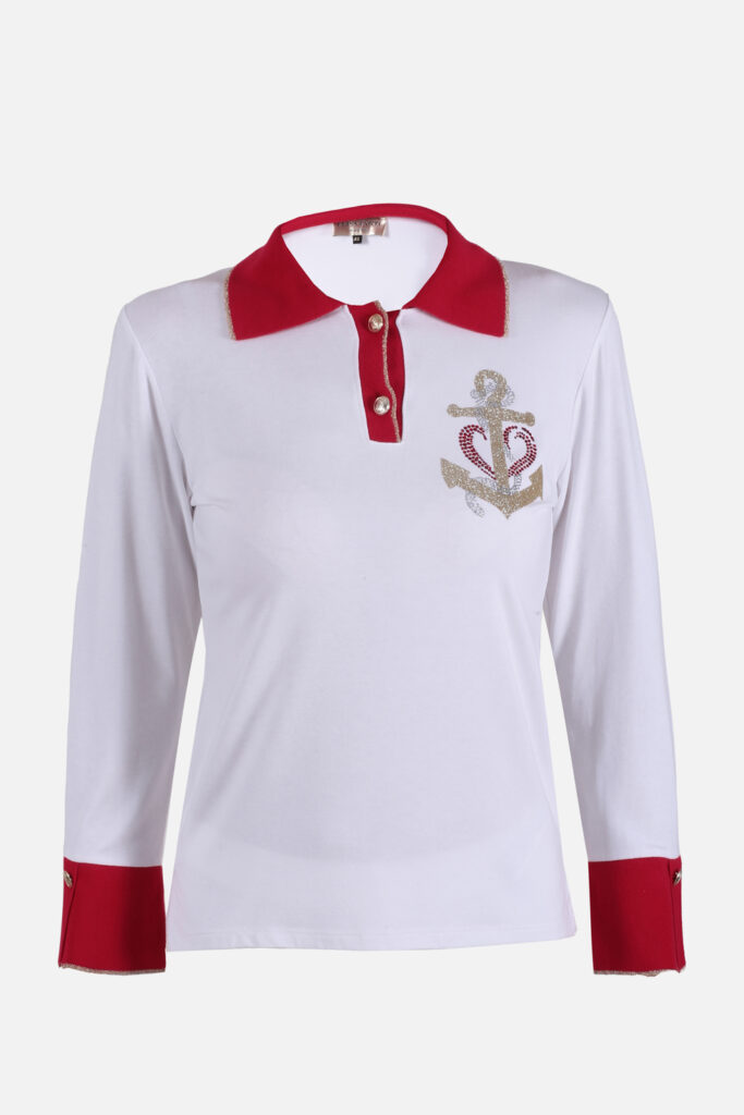 ELISA FANTI S/S 2022 MAGLIA A POLO IN JERSEY DI VISCOSA E STRASS