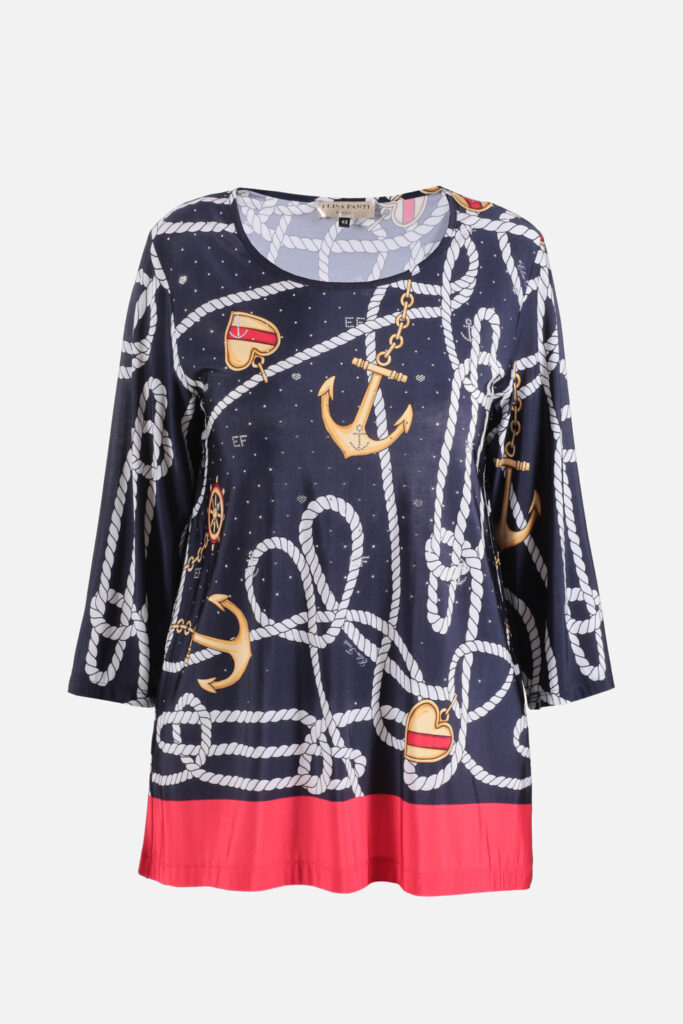 ELISA FANTI S/S 2022 MAGLIA IN JERSEY DI VISCOSA CON STAMPA CORDE E CHARMS E STRASS