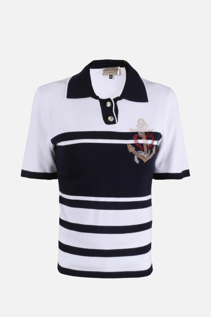 ELISA FANTI S/S 2022 MAGLIA A POLO IN FILATO DI VISCOSA E STRASS