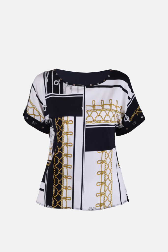 ELISA FANTI S/S 2022 MAGLIA IN JERSEY DI VISCOSA STAMPA CORDE E STRASS