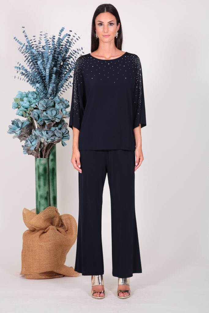 ELISA FANTI S/S 2022 MAGLIA IN JERSEY LUCIDO DI VISCOSA E STRASS