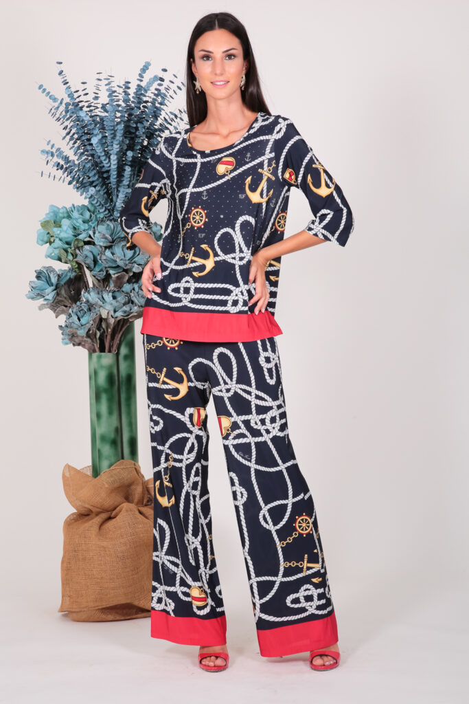 ELISA FANTI S/S 2022 MAGLIA IN JERSEY DI VISCOSA CON STAMPA CORDE E CHARMS E STRASS